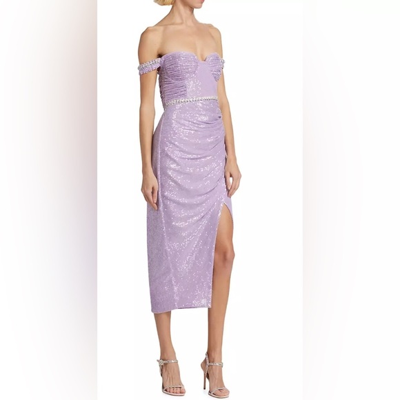 Self-Portrait lilac midi sequin dress gown NWT - Picture 4 of 11